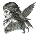 the morrigan, Irish goddess emerging tattoo design idea