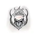 A traditional style tattoo of a vintage motorcycle with flames and skulls tattoo design idea