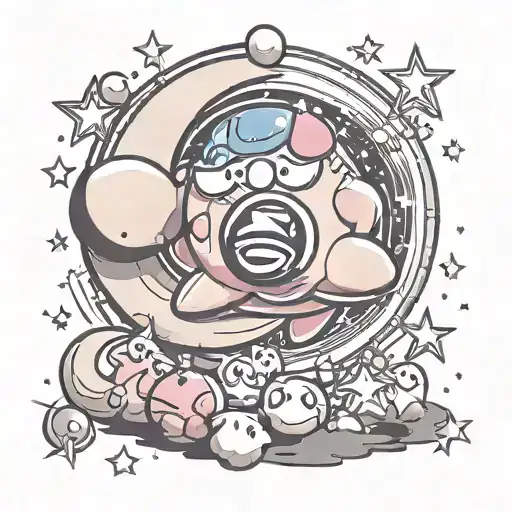 Kirby in the universe with stars and a moon in the background tattoo design idea