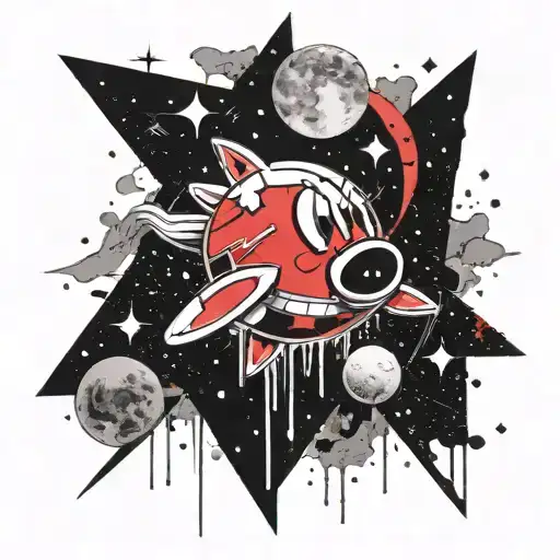 Kirby in the universe with stars and a moon in the background tattoo design idea