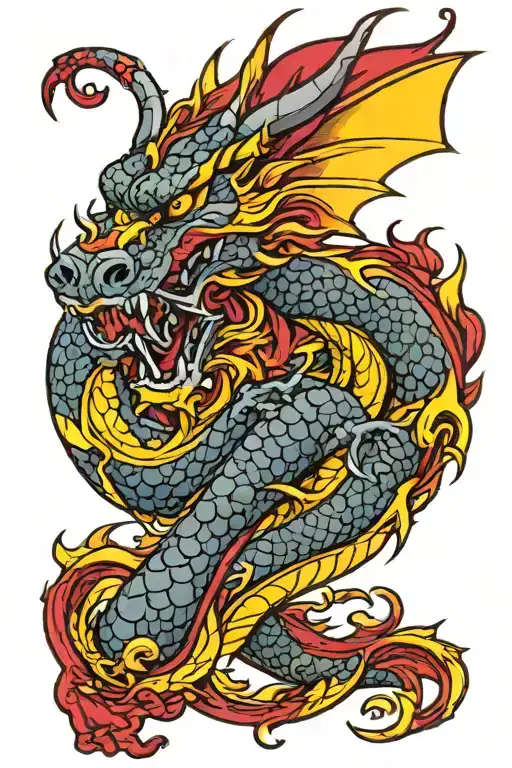 red and yellow dragon sleeve tattoo tattoo design idea