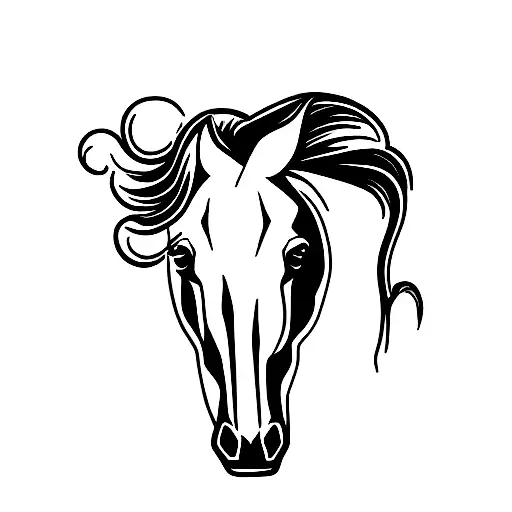 Horse head with ocean wave and mountain tattoo design idea