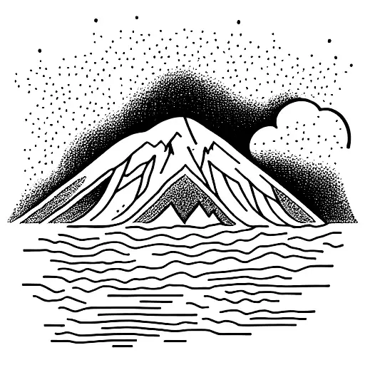 mountain and ocean with horsehead tattoo design idea