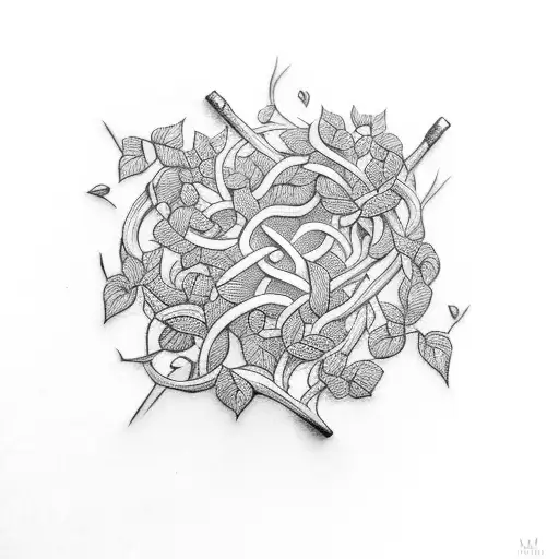 nail cross in vines tattoo design idea