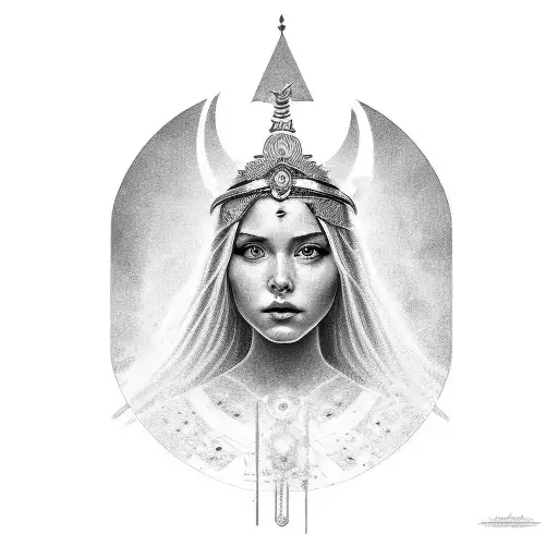 A portrait of your daughter as a goddess in a black and grey style tattoo design idea