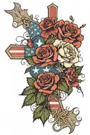 roses, wildflowers, cross, American flag, western  tattoo design idea