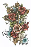 roses, wildflowers, cross, American flag, western  tattoo design idea