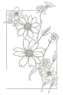 daisy larkspur aster and marigolds in a bouquet tied tattoo design idea