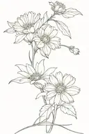 daisy larkspur aster and marigolds in a bouquet tied tattoo design idea