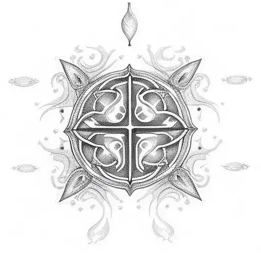 An intricate dotwork design of a church surrounded by dark clouds and lightning bolts tattoo design idea