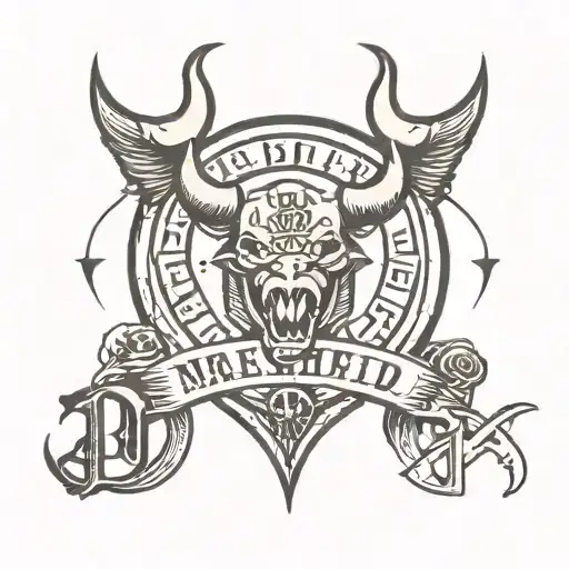 The name Luca, with Manchester united devil, wwe logo, butterfly, bull head, ogham writing family, love heart tattoo design idea