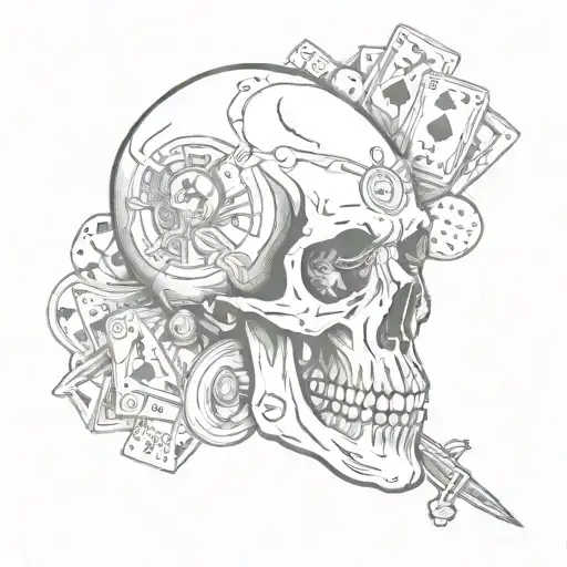 skull, gambling, with life's a gamble tattoo design idea