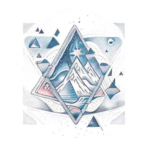upside-down triangle with icy moon and small astronomical shapes tattoo design idea