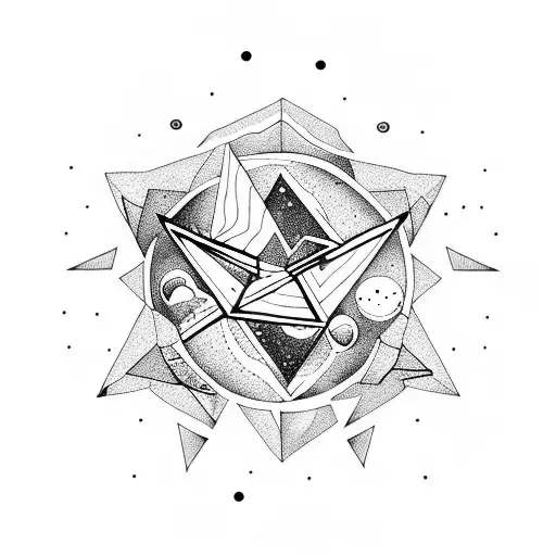 upside-down triangle with icy moon and small astronomical shapes tattoo design idea
