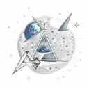 upside-down triangle with icy moon and small astronomical shapes tattoo design idea
