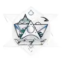 upside-down triangle with icy moon and small astronomical shapes tattoo design idea