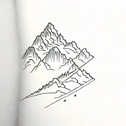 A realistic black and gray tattoo of Mount Everest with the Nepali flag waving in the background. tattoo design idea