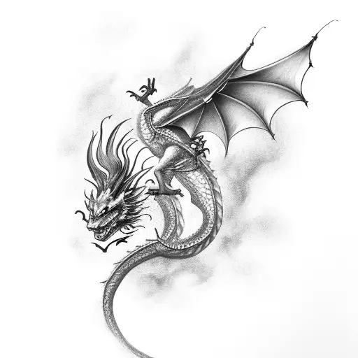 dragon zeus lightning clouds  tattoo design idea