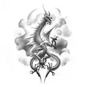 dragon that spits out lightning surrounded by clouds  tattoo design idea