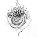 dragon that spits out lightning surrounded by clouds  tattoo design idea