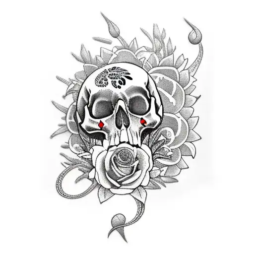 Botanical with skull and koi fishes half sleeve tattoo design idea