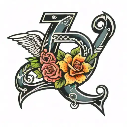 The Letters MB and the number 6 underneath in retro sailor stule tattoo design idea