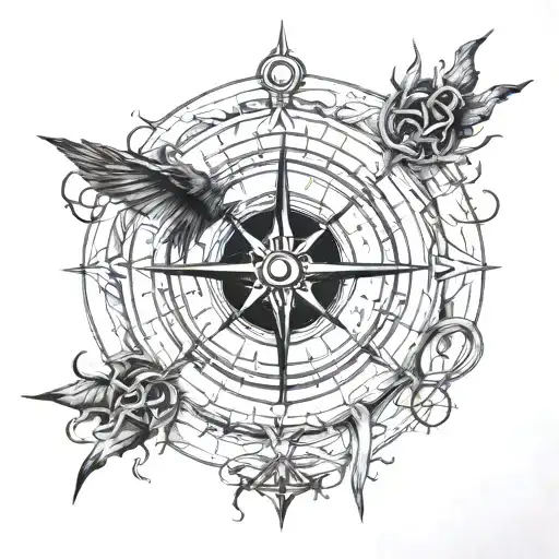 Compass and devil (wrath) create a unified philosophy of the devil seeking a way tattoo design idea