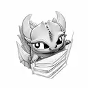 small toothless from how to train your dragon, guarding a pile of books. cute tattoo design idea