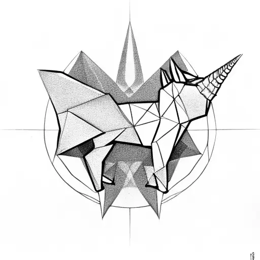 Unicorn origami in a blackstar tattoo design idea