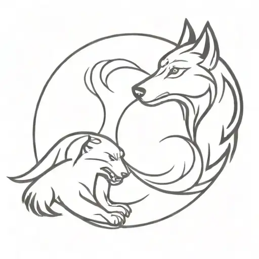 A wolf and black eagle intertwined in a yin yang symbol tattoo design idea