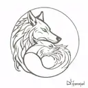A wolf and black eagle intertwined in a yin yang symbol tattoo design idea