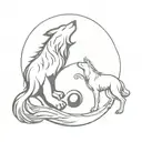 A wolf and black eagle intertwined in a yin yang symbol tattoo design idea