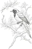 magpie and japanese cherry tree with samurai warrior tattoo design idea