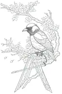 magpie and japanese cherry tree with samurai warrior tattoo design idea
