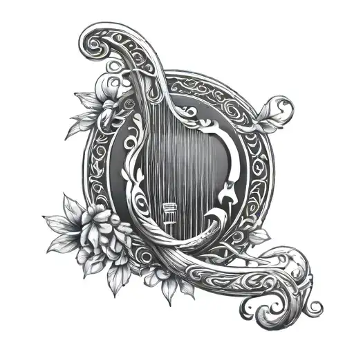 Create a tattoo of a Greek lyre intertwined with an ancient Roman laurel wreath, representing both music and the client' tattoo design idea