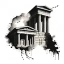 Create a tattoo of a Greek temple with techno music speakers as pillars, fusing elements of ancient Greek culture with modern music tattoo design idea