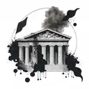 Create a tattoo of a Greek temple with techno music speakers as pillars, fusing elements of ancient Greek culture with modern music tattoo design idea