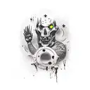 number "17" in a horror style, medium size, illusion of ink dripping off it tattoo design idea