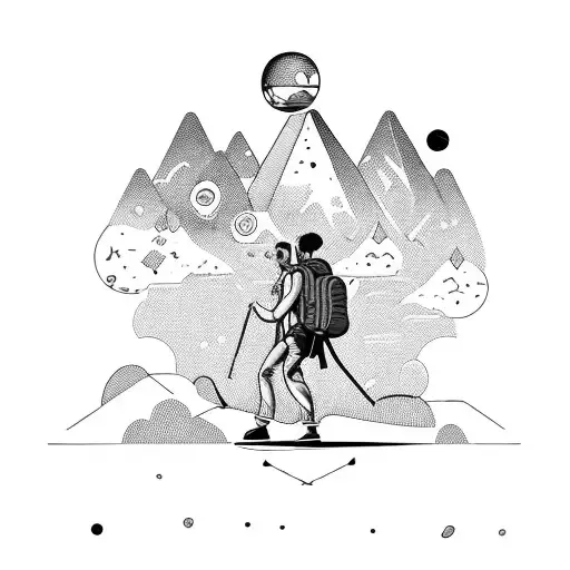 a guy with a backpack walking on planet earth. Incorporate flowers tattoo design idea