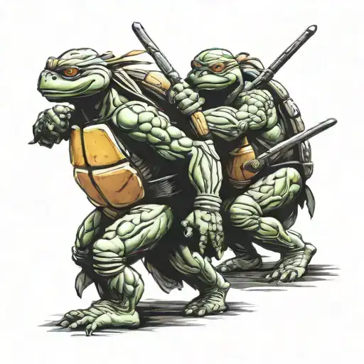 ninja turtles fighting stance tattoo design idea
