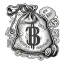 Design a detailed illustration of a money bag, in a realistic style, with the words 'BSR ESTUVO AQUÍ' clearly written on tattoo design idea
