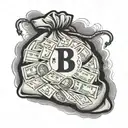 Design a detailed illustration of a money bag, in a realistic style, with the words 'BSR ESTUVO AQUÍ' clearly written on tattoo design idea
