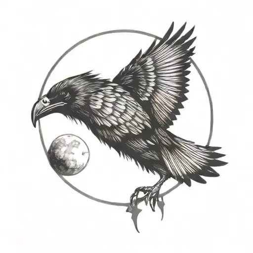 ravens with spread wings and moon tattoo design idea