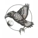 ravens with spread wings and moon tattoo design idea