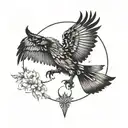 ravens with spread wings and moon tattoo design idea