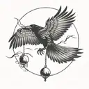 ravens with spread wings and moon tattoo design idea