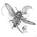 a cicada and a crescent moon above it tattoo design idea