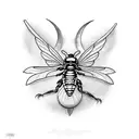 a cicada and a crescent moon above it tattoo design idea