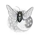 a cicada and a crescent moon above it tattoo design idea