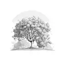 A majestic plane tree growing from a patch of rich soil, with intricate root patterns and branches reaching towards the sky tattoo design idea